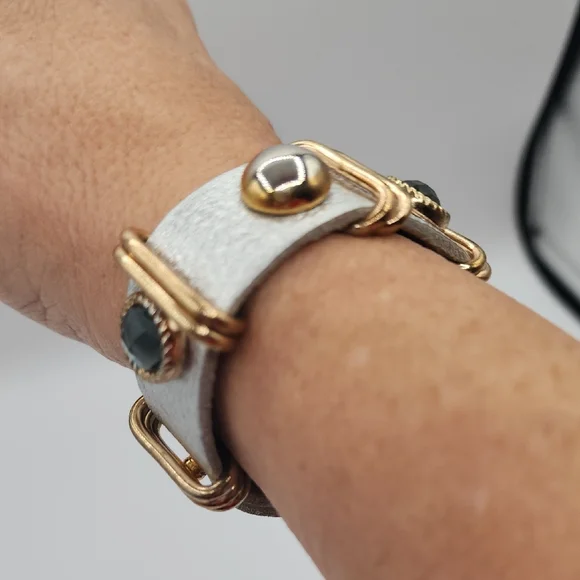 Leather Snap Gold and Silver Bracelet - Picture 12 of 15